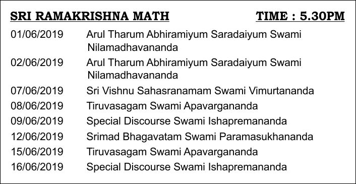 RAMAKRISHNA MATH MONTHLY PROGRAMME